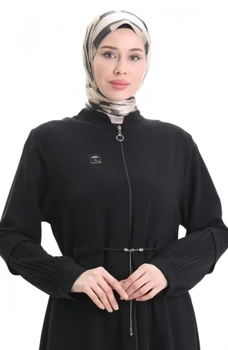 عباية بأكمام مطوية ودانتيل مقاس كبير 6194-02 أسود 6194-02