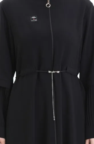 عباية بأكمام مطوية ودانتيل مقاس كبير 6194-02 أسود 6194-02