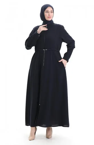 Büyük Beden Kolu Piliseli Bağcıklı Ferace 6194-03 Lacivert