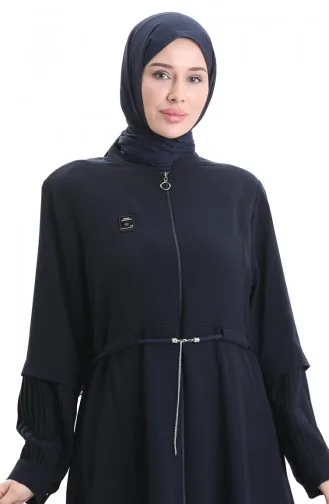 Büyük Beden Kolu Piliseli Bağcıklı Ferace 6194-03 Lacivert