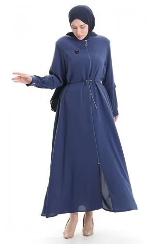 Büyük Beden Kolu Piliseli Bağcıklı Ferace 6194-04 İndigo