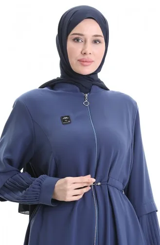 Büyük Beden Kolu Piliseli Bağcıklı Ferace 6194-04 İndigo
