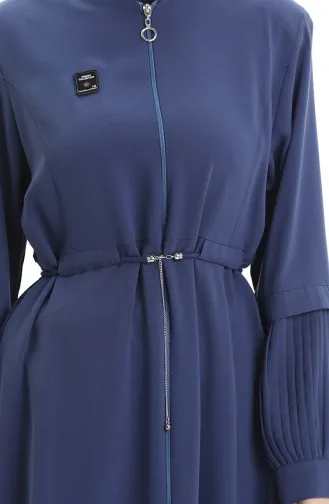 Büyük Beden Kolu Piliseli Bağcıklı Ferace 6194-04 İndigo