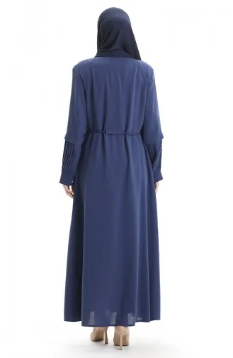 Büyük Beden Kolu Piliseli Bağcıklı Ferace 6194-04 İndigo