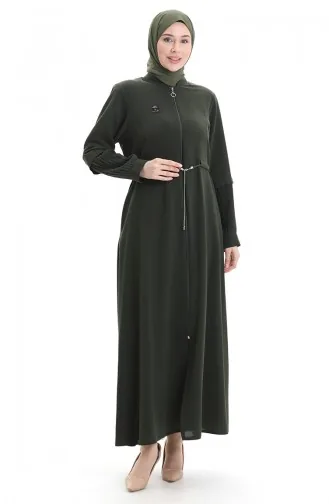 Büyük Beden Kolu Piliseli Bağcıklı Ferace 6194-05 Haki