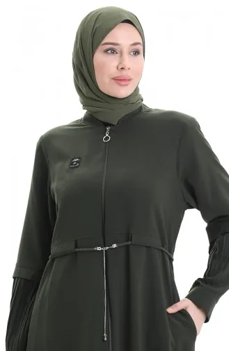 Büyük Beden Kolu Piliseli Bağcıklı Ferace 6194-05 Haki