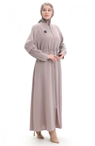 Büyük Beden Kolu Piliseli Bağcıklı Ferace 6194-06 Bej