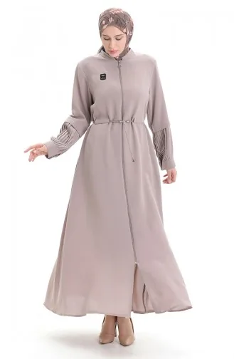 Büyük Beden Kolu Piliseli Bağcıklı Ferace 6194-06 Bej