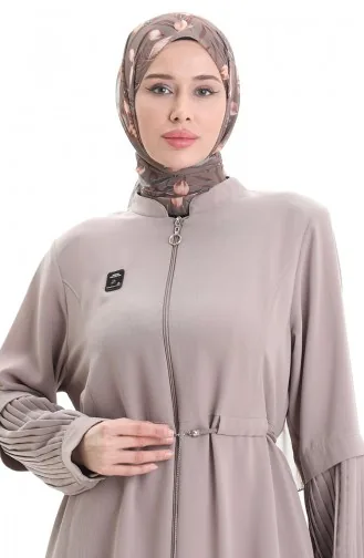 Büyük Beden Kolu Piliseli Bağcıklı Ferace 6194-06 Bej
