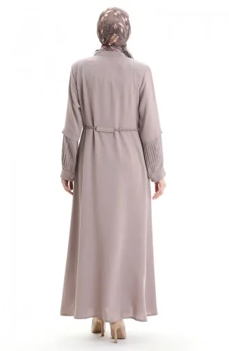 Büyük Beden Kolu Piliseli Bağcıklı Ferace 6194-06 Bej