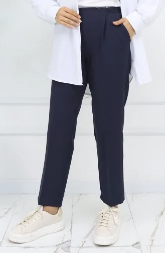 Elastic Waist Carrot Trousers 4002-02 Navy Blue 4002-02