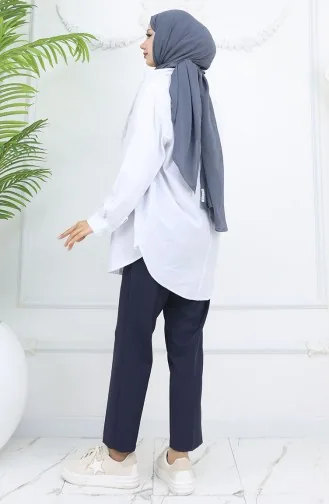 Elastic Waist Carrot Trousers 4002-02 Navy Blue 4002-02