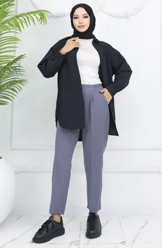 Elastic Waist Carrot Trousers 4002-03 Gray 4002-03