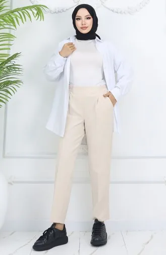 Elastic Waist Carrot Trousers 4002-04 Beige 4002-04