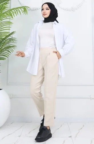 Elastic Waist Carrot Trousers 4002-04 Beige 4002-04