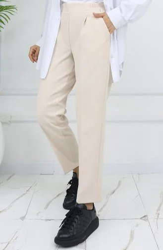 Elastic Waist Carrot Trousers 4002-04 Beige 4002-04