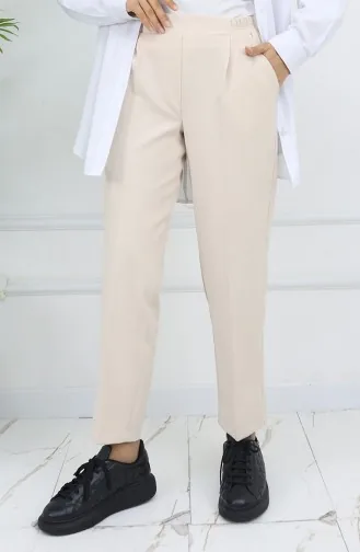 Elastic Waist Carrot Trousers 4002-04 Beige 4002-04