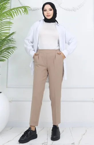 بنطلون جزر بخصر مرن 4002-05 لون قهوة حليب 4002-05