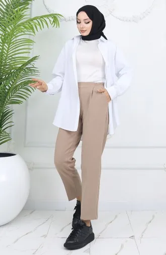 بنطلون جزر بخصر مرن 4002-05 لون قهوة حليب 4002-05