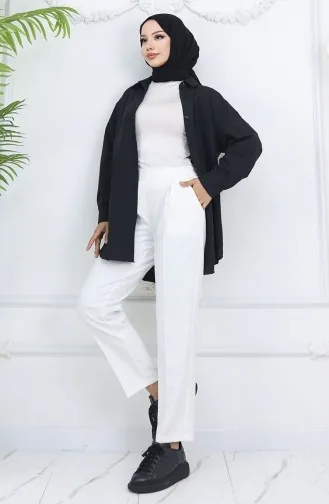 Elastic Waist Carrot Trousers 4002-06 Ecru 4002-06