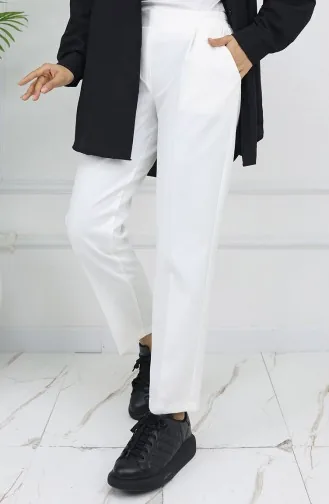 Elastic Waist Carrot Trousers 4002-06 Ecru 4002-06