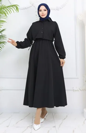Gömlek Yaka Bolera Detaylı Elbise 81898-01 Siyah