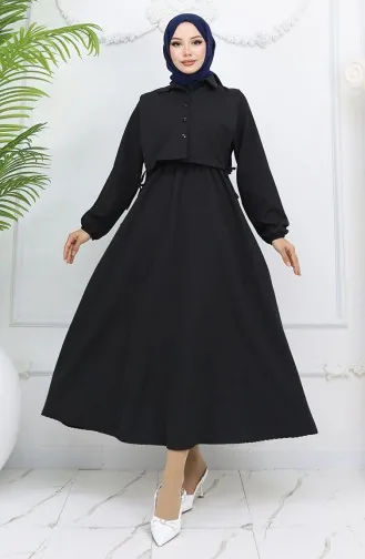 Gömlek Yaka Bolera Detaylı Elbise 81898-01 Siyah