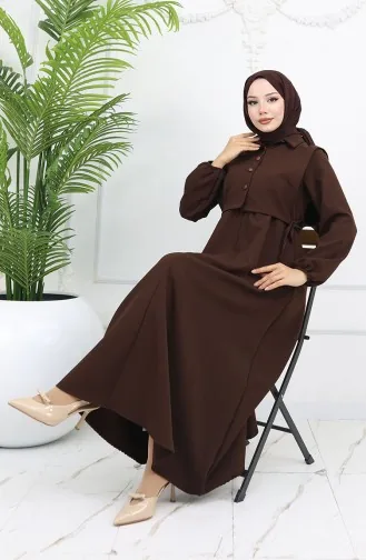 فستان بوليرا بياقة قميص وتفاصيل 81898-02 بني 81898-02