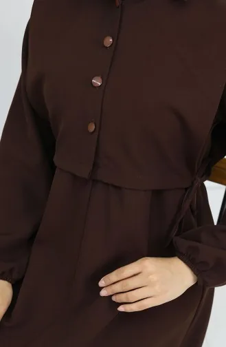 فستان بوليرا بياقة قميص وتفاصيل 81898-02 بني 81898-02