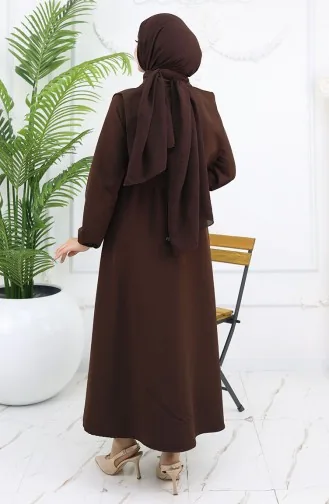 فستان بوليرا بياقة قميص وتفاصيل 81898-02 بني 81898-02