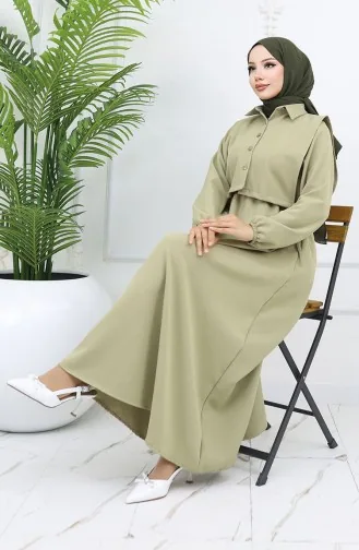 Gömlek Yaka Bolera Detaylı Elbise 81898-03 Açık Yeşil