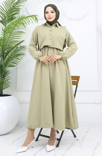 Gömlek Yaka Bolera Detaylı Elbise 81898-03 Açık Yeşil