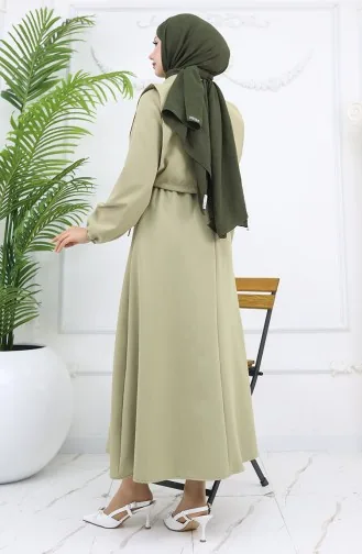 Gömlek Yaka Bolera Detaylı Elbise 81898-03 Açık Yeşil