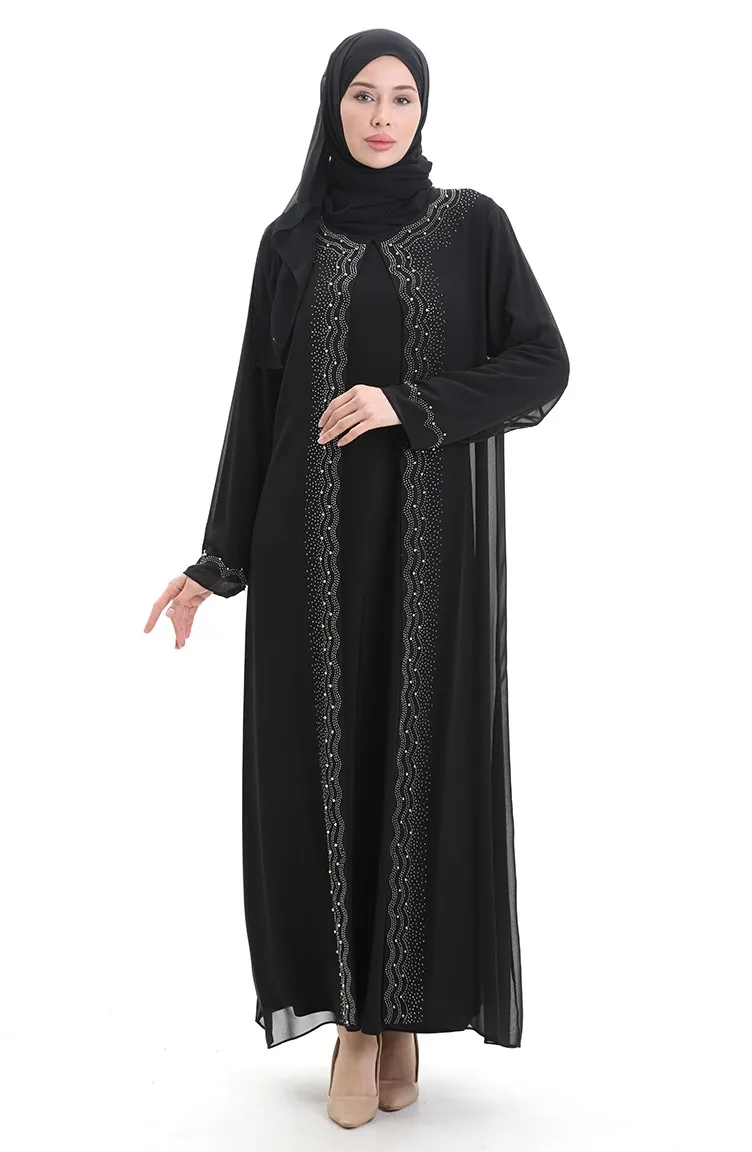 فستان عباية شيفون مقاس كبير 6163-01 أسود 6163-01