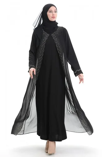 فستان عباية شيفون مقاس كبير 6163-01 أسود 6163-01