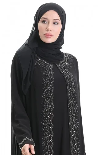 فستان عباية شيفون مقاس كبير 6163-01 أسود 6163-01