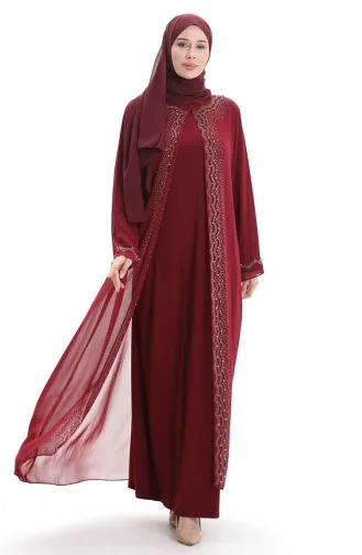 فستان عباية شيفون مقاس كبير 6163-02 عنابي 6163-02