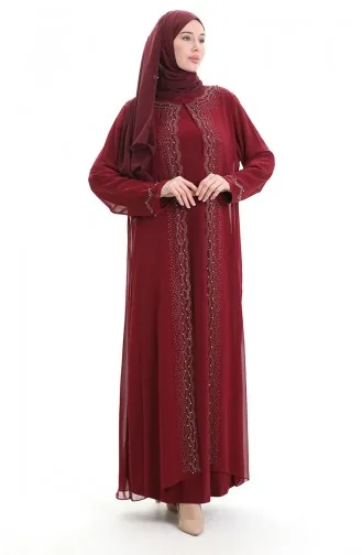 فستان عباية شيفون مقاس كبير 6163-02 عنابي 6163-02