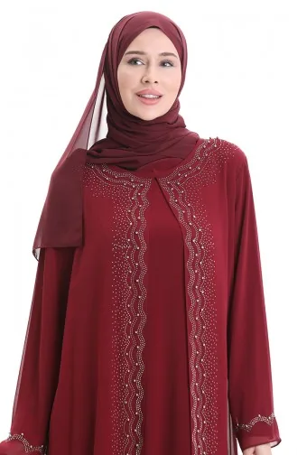 فستان عباية شيفون مقاس كبير 6163-02 عنابي 6163-02