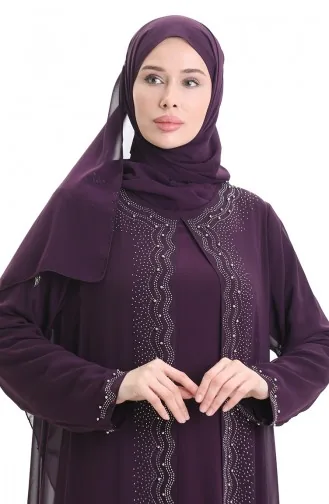 فستان عباية شيفون مقاس كبير 6163-03 أرجواني 6163-03