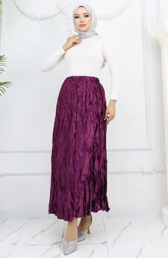 Jupe En Satin à Taille élastique 0048-01 Violet 0048-01