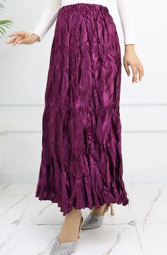 Jupe En Satin à Taille élastique 0048-01 Violet 0048-01