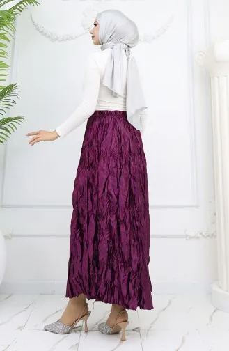Jupe En Satin à Taille élastique 0048-01 Violet 0048-01