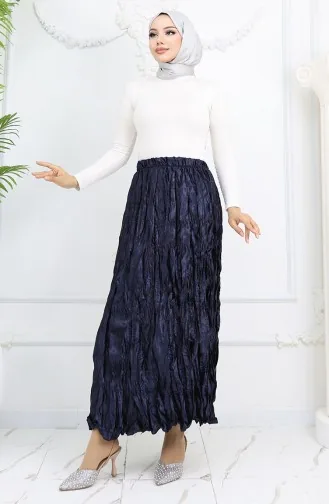 تنورة ساتان بخصر مطاطي 0048-04 أزرق داكن 0048-04