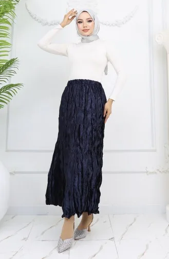 تنورة ساتان بخصر مطاطي 0048-04 أزرق داكن 0048-04