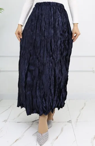 تنورة ساتان بخصر مطاطي 0048-04 أزرق داكن 0048-04