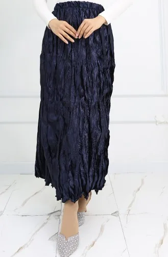 تنورة ساتان بخصر مطاطي 0048-04 أزرق داكن 0048-04