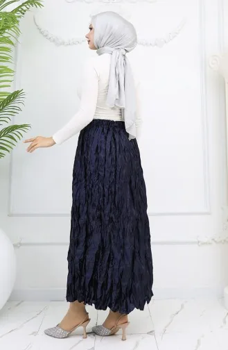 تنورة ساتان بخصر مطاطي 0048-04 أزرق داكن 0048-04