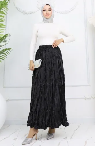 تنورة ساتان بخصر مطاطي 0048-05 أسود 0048-05