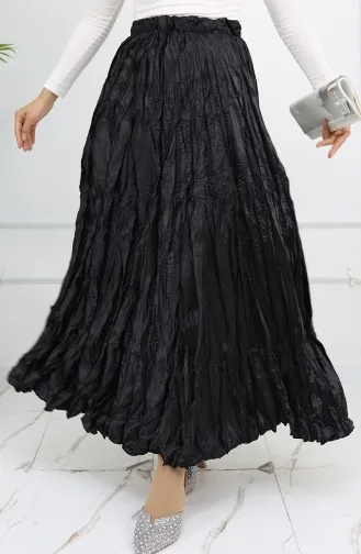 تنورة ساتان بخصر مطاطي 0048-05 أسود 0048-05